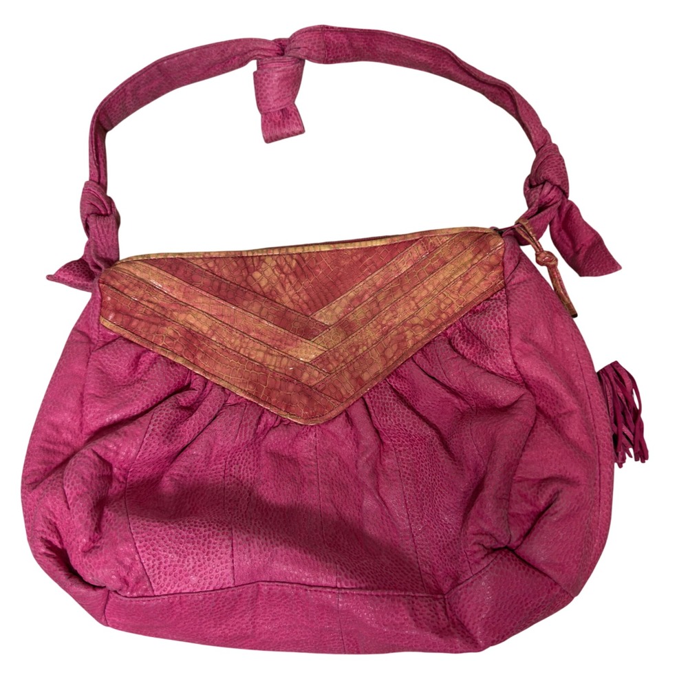 Viva California Vintage 80s‎ Pink Leather Patchwork Hobo Bag Real Horn Detail